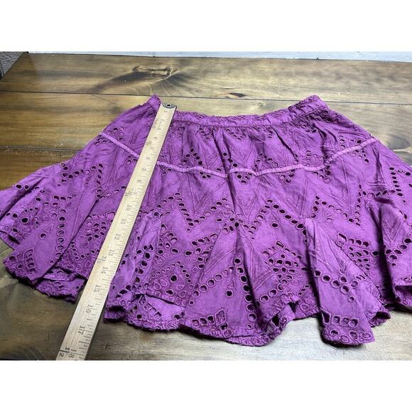 Free People Serenity Mini Skirt Size S Purple Eyelet Broderie Anglaise Ruffle - Picture 8 of 9